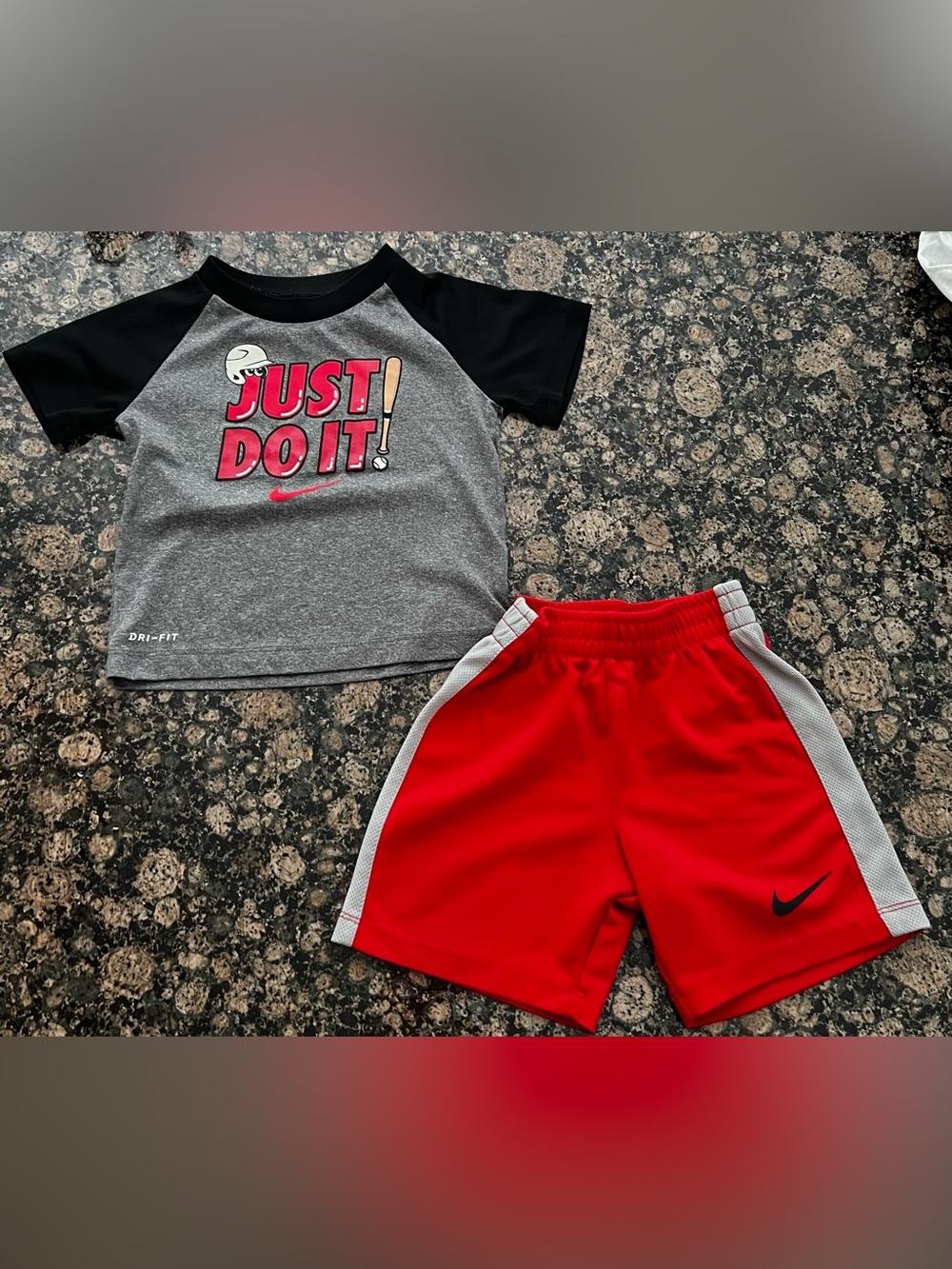 Nike Gray & Black 'Just Do It!' Tee with Red Athletic Shorts